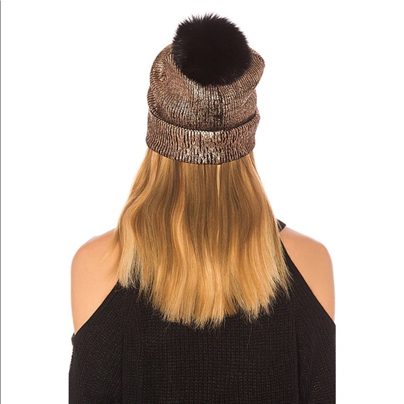 Metallic Hat with Fox Pom in Copper main image 2
